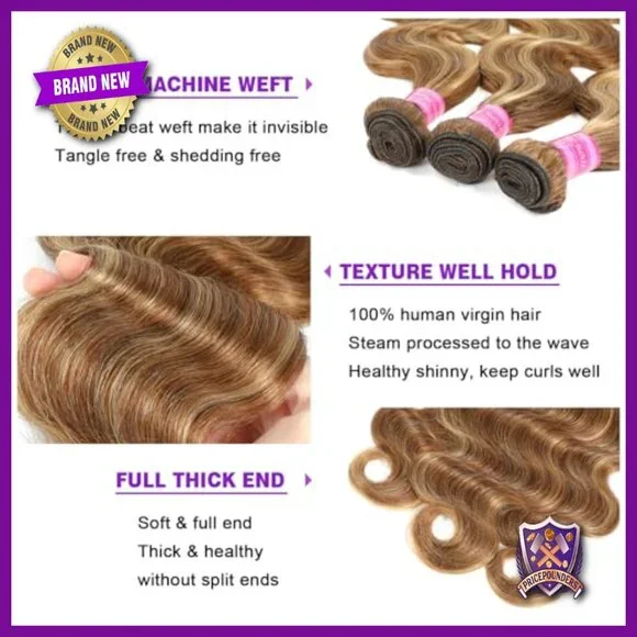 Human Hair Extensions 4 Bundles with Closure Body Wave 30 Inch